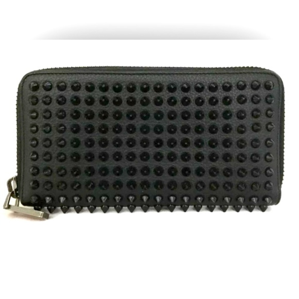 Christian Louboutin Calfskin Panettone Spiked Zip Around Wallet in Black